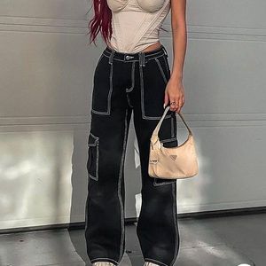Fashion Nova Black jeans with white stitching